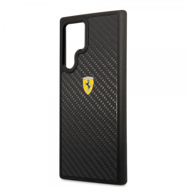 Ferrari Samsung Galaxy S22 Ultra Kuori Real Carbon Metal Logo Musta