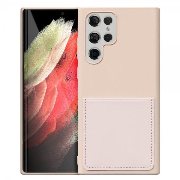 Samsung Galaxy S22 Ultra Silikonikuori Korttipaikalla, Vaaleanpunainen