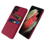 Samsung Galaxy S22 Ultra -kuori, kaksi korttipaikkaa, kangas, punainen