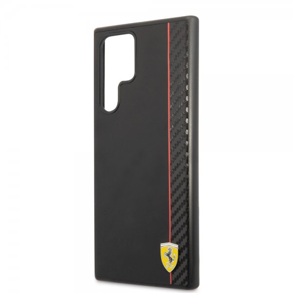 Ferrari Samsung Galaxy S22 Ultra Suojakuori Vertical Stripe Metallilogo Musta
