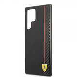 Ferrari Samsung Galaxy S22 Ultra Suojakuori Vertical Stripe Metallilogo Musta