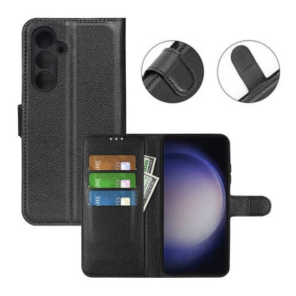 Samsung Galaxy S23 FE -suojakuori, jossa jalusta, musta