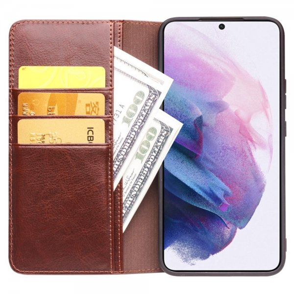 Qialino Samsung Galaxy S23 Kotelo Aito Nahka Korttipaikka Ruskea