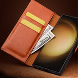 Qialino Samsung Galaxy S23 Kotelo Aito Nahka Tummanruskea