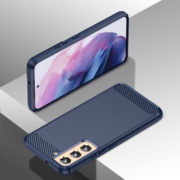 Samsung Galaxy S23 Plus -kuori, harjattu hiilikuitukuvio, sininen
