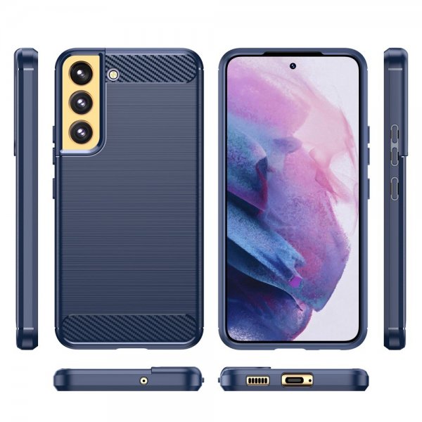 Samsung Galaxy S23 Plus -kuori, harjattu hiilikuitukuvio, sininen