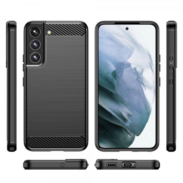 Samsung Galaxy S23 Plus -kuori, harjattu hiilikuitukuvio, musta
