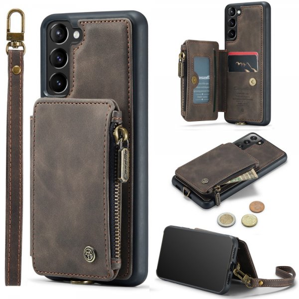 CaseMe Samsung Galaxy S23 Plus -suojakotelo C20 -korttipaikat, vetoketju, kahvi