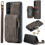 CaseMe Samsung Galaxy S23 Plus -suojakotelo C20 -korttipaikat, vetoketju, kahvi