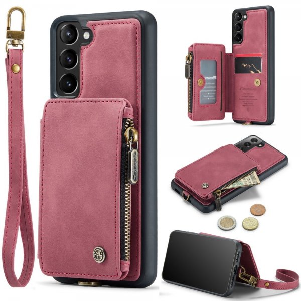 CaseMe Samsung Galaxy S23 Plus -suojakotelo C20, korttipaikat, vetoketju, punainen