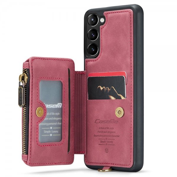 CaseMe Samsung Galaxy S23 Plus -suojakotelo C20, korttipaikat, vetoketju, punainen