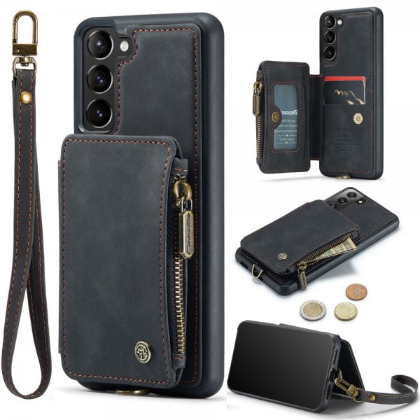 CaseMe Samsung Galaxy S23 Plus -suojakotelo, C20, korttipaikka, vetoketju, musta