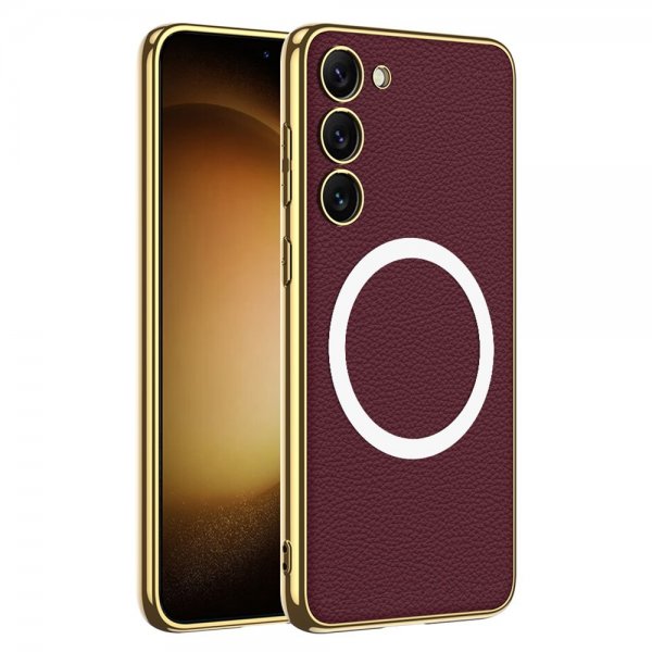 GKK Samsung Galaxy S23 Plus -kuori, litsikuvio, pinnoitetut reunat, MagSafe, punainen