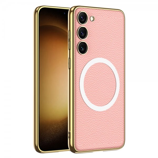 GKK Samsung Galaxy S23 Plus -kuori, litsikuvio, pinnoitettu reuna, MagSafe, pinkki