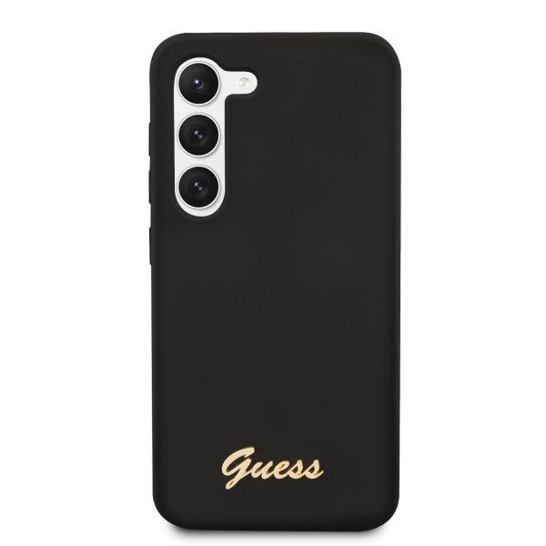 Guess Samsung Galaxy S23 Kuori Liquid Silicone Metal Logo Musta