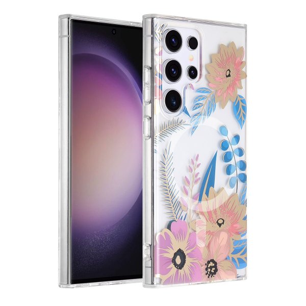 Samsung Galaxy S23 Ultra Kuori Kukkakuvio MagSafe Pinkki Sininen