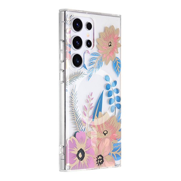 Samsung Galaxy S23 Ultra Kuori Kukkakuvio MagSafe Pinkki Sininen