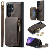 CaseMe Samsung Galaxy S23 Ultra Kuori C20 Korttipaikat Vetoketju Kahvi