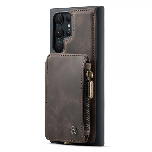 CaseMe Samsung Galaxy S23 Ultra Kuori C20 Korttipaikat Vetoketju Kahvi