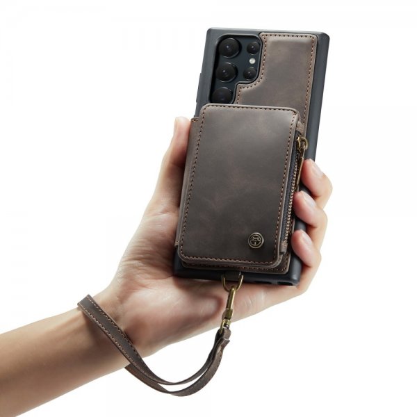 CaseMe Samsung Galaxy S23 Ultra Kuori C20 Korttipaikat Vetoketju Kahvi