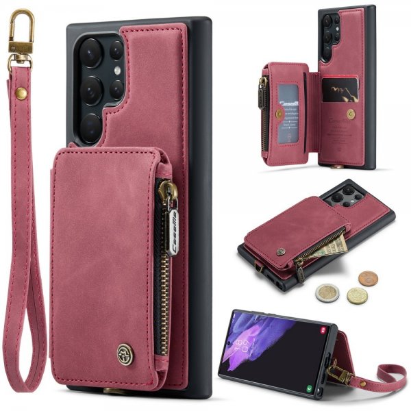 CaseMe Samsung Galaxy S23 Ultra Kuori C20 Korttipaikka Vetoketju Punainen