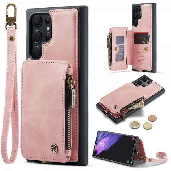 CaseMe Samsung Galaxy S23 Ultra Kotelo C20 Korttipaikat Vetoketju Pinkki