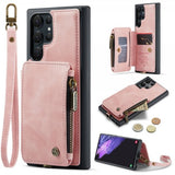 CaseMe Samsung Galaxy S23 Ultra Kotelo C20 Korttipaikat Vetoketju Pinkki