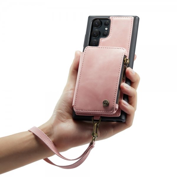 CaseMe Samsung Galaxy S23 Ultra Kotelo C20 Korttipaikat Vetoketju Pinkki