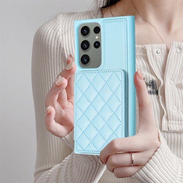 Samsung Galaxy S23 Ultra Kuori Korttipidike Ruutukuvio Sininen