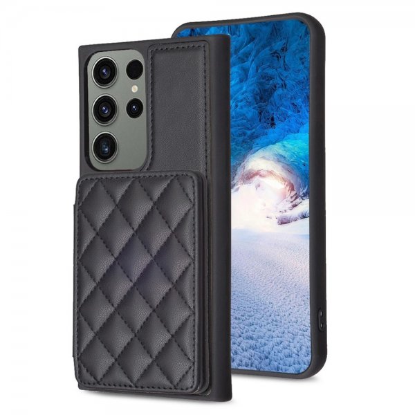 Samsung Galaxy S23 Ultra Kotelo Korttipidikkeellä Ruutukuvio Musta