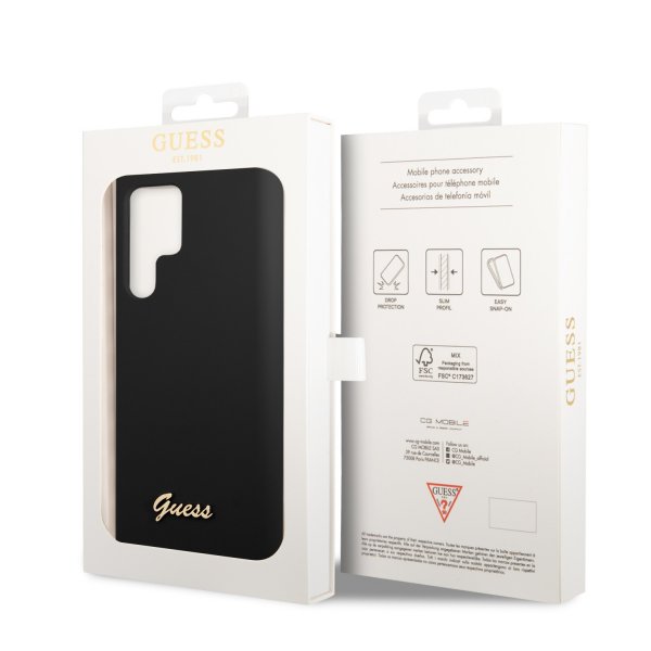 Guess Samsung Galaxy S23 Ultra Kuori Liquid Silicone Metal Logo Musta