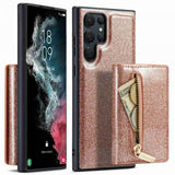 Dg.Ming Samsung Galaxy S23 Ultra -kotelo M3-sarja Irrotettava korttipidike Glitter Ruusukulta