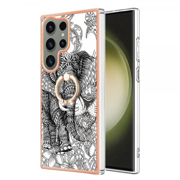 Samsung Galaxy S23 Ultra kuori sormuspidikkeellä, norsukuvio