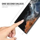 Enkay Samsung Galaxy S23 Ultra kuori näytönsuojalla, nahkatekstuuri, sininen