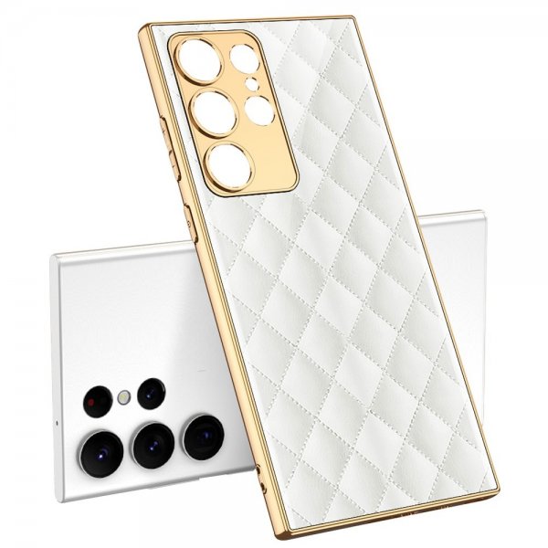 GKK Samsung Galaxy S23 Ultra Kuori Valkoinen Ruutukuvio