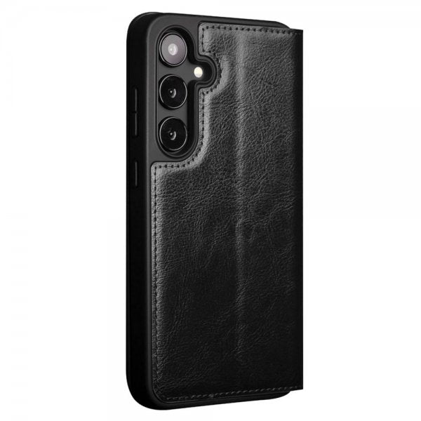 Qialino Samsung Galaxy S24 Plus Kotelo Aitoa nahkaa Korttipaikka Musta