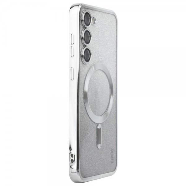 Enkay Samsung Galaxy S24 Plus Kuori Pinnoitettu Reuna Glitter MagSafe Hopea