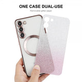 Enkay Samsung Galaxy S24 Plus Kuori Pinnoitettu Reuna Glitter MagSafe Hopea
