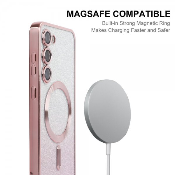 Enkay Samsung Galaxy S24 Plus Kuori Pinnoitettu Reuna Glitter MagSafe Hopea