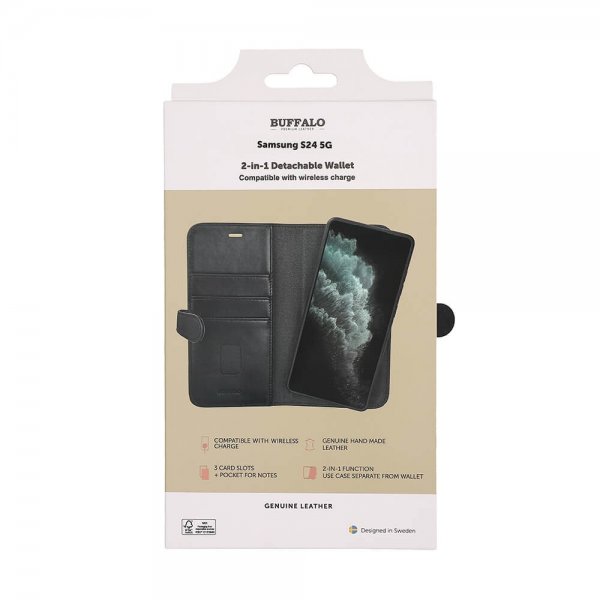 Buffalo Samsung Galaxy S24 -kotelo 2-in-1 Irrotettava lompakko Musta
