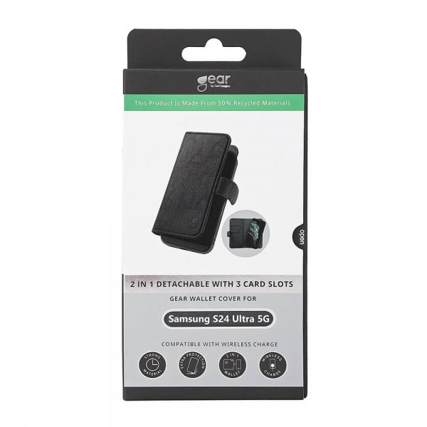 Gear Samsung Galaxy S24 Ultra Kotelo 3 Korttipaikkaa Irrotettava Kuori Musta