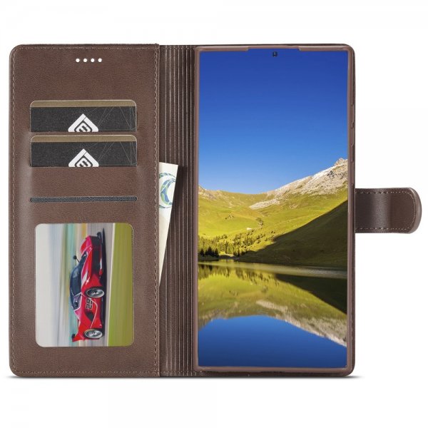 Lc.Imeeke Samsung Galaxy S24 Ultra Kotelo korttipaikalla, jalustatoiminnolla, tummanruskea