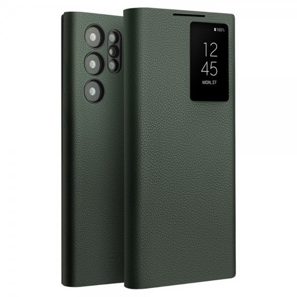 Qialino Samsung Galaxy S24 Ultra Kotelo Näyttöikkuna Aidolla Nahalla Vihreä