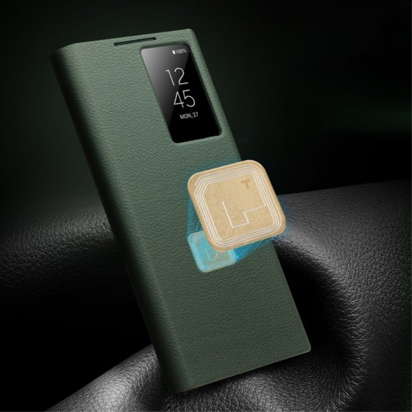 Qialino Samsung Galaxy S24 Ultra Kotelo Näyttöikkuna Aidolla Nahalla Vihreä