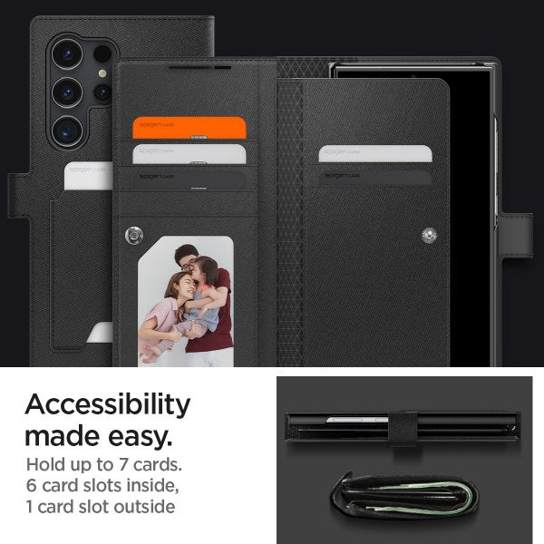 Spigen Samsung Galaxy S24 Ultra Wallet S Plus -suojakotelo, musta