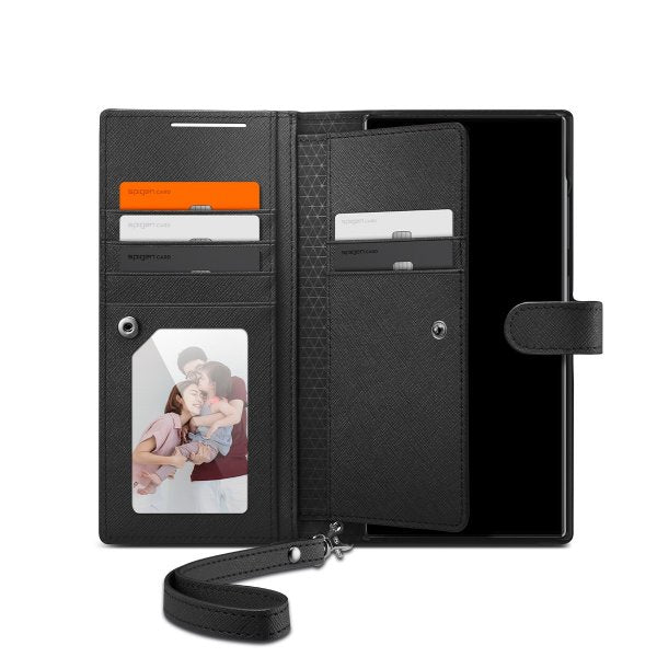 Spigen Samsung Galaxy S24 Ultra Wallet S Plus -suojakotelo, musta