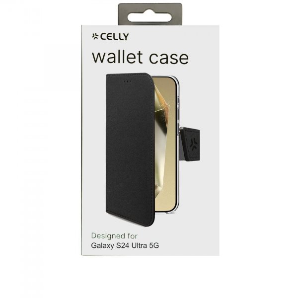 Celly Samsung Galaxy S24 Ultra -suojakotelo Wally Wallet Case, musta