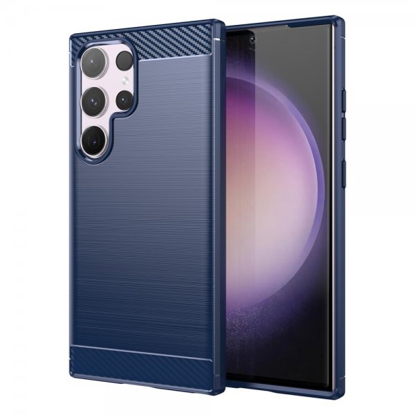 Samsung Galaxy S24 Ultra -kuori, harjattu hiilikuitukuvio, sininen