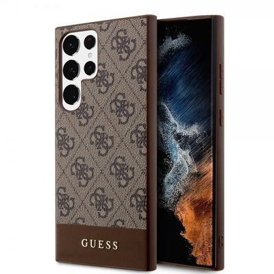 Guess Samsung Galaxy S24 Ultra Kuori Bottom Stripe Metal Logo Ruskea