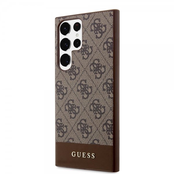 Guess Samsung Galaxy S24 Ultra Kuori Bottom Stripe Metal Logo Ruskea